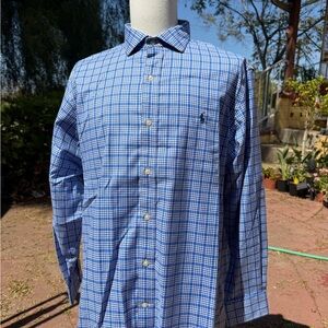 Ralph Lauren Blue and White Plaid Long-Sleeve Dress Shirt